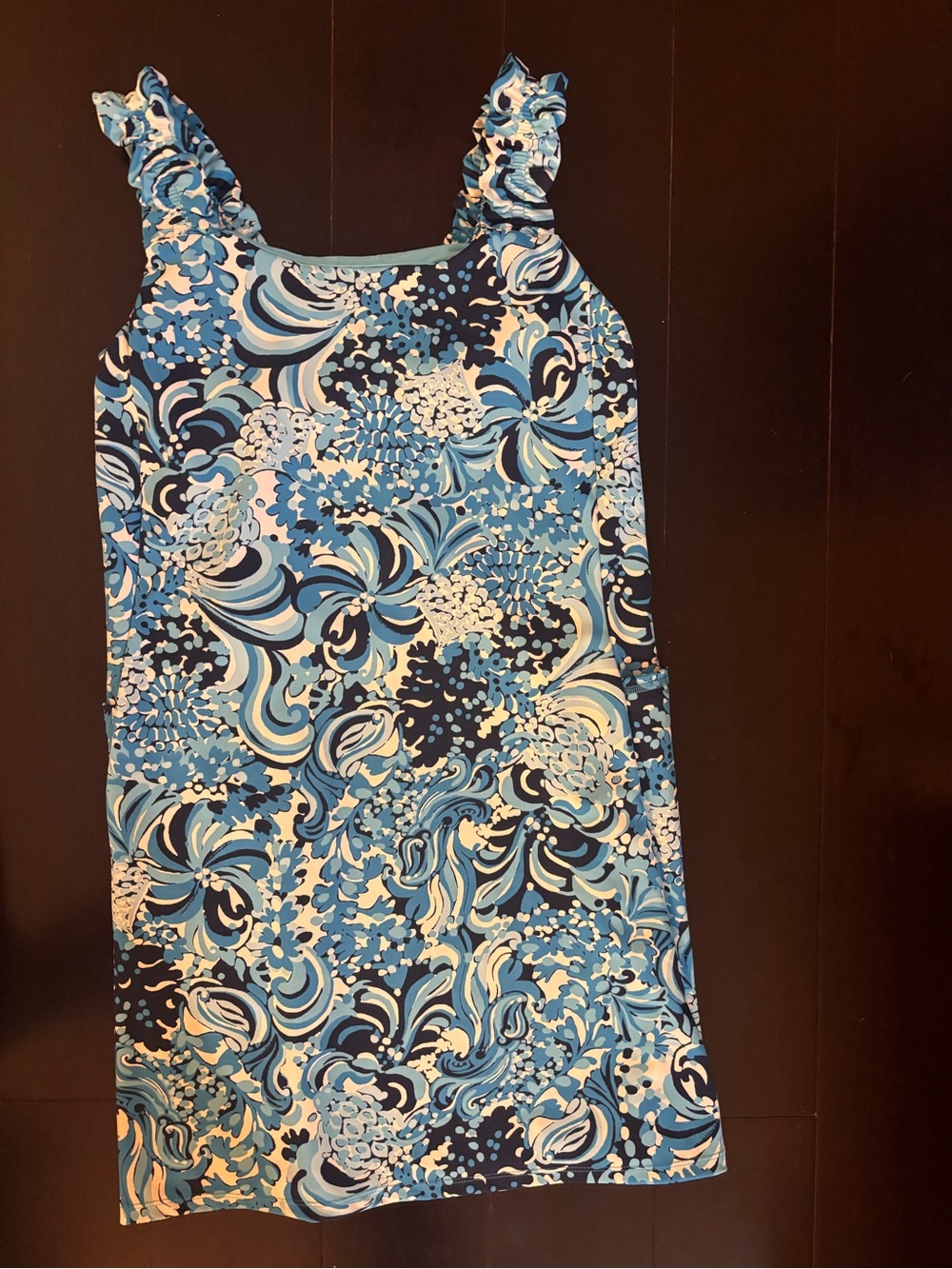 Lilly Pulitzer Blue Multi Swirl Ruffled-Strap Casual Dress